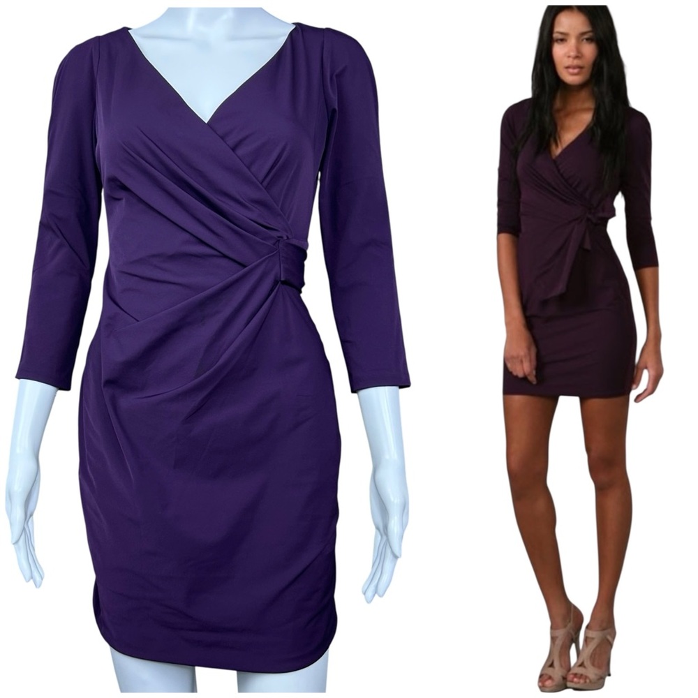 Diane Von Furstenberg Oletta Faux Wrap Tie Dress Stretch Purple Coquette Size 0